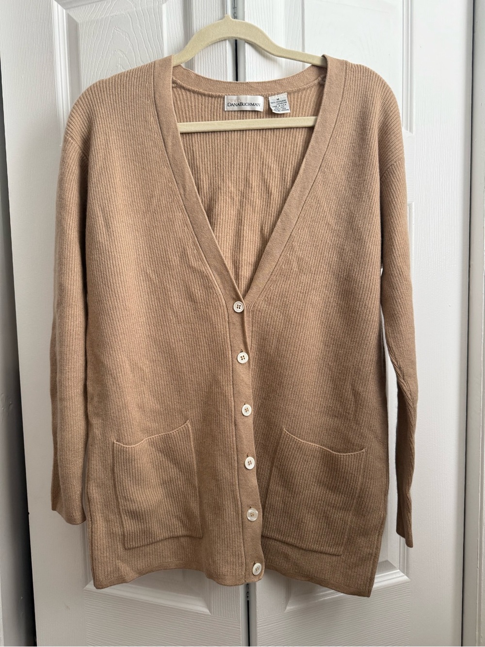Dana Buchman Beige Button-Front V-Neck Cardigan
